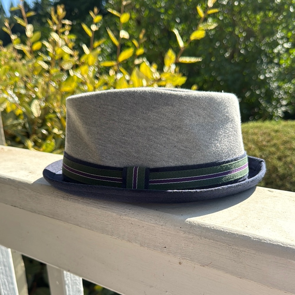 Gray Fedora with Striped Band